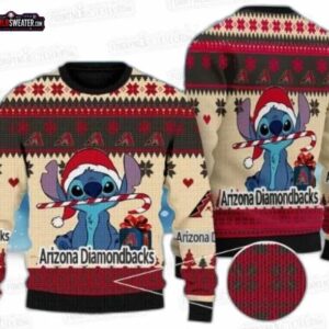 Stitch Candy Cane Arizona Diamondbacks Ugly Christmas Sweater – Red Black Baseball Holiday Gift