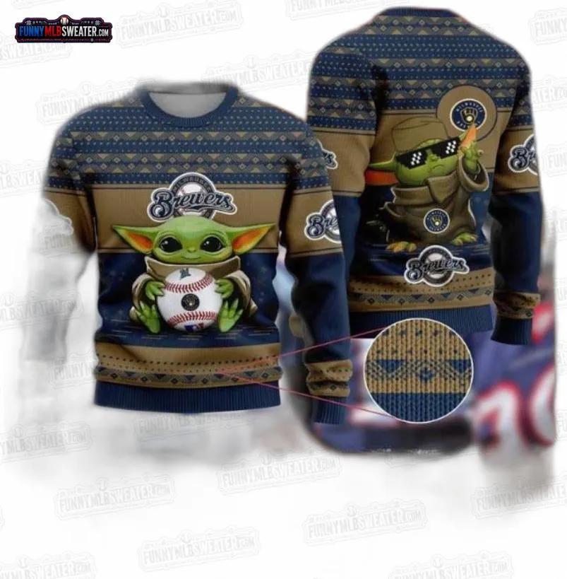 Baby Yoda Baseball Milwaukee Brewers Ugly Christmas Sweater – Navy Gold Holiday Gift Baby Yoda Baseball Milwaukee Brewers Ugly Christmas Sweater – Navy Gold Holiday Gift