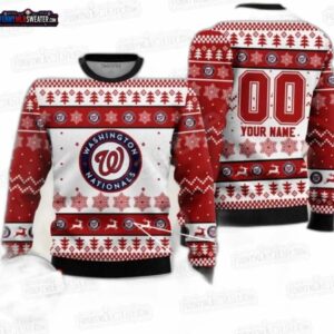 Custom Washington Nationals Reindeer Ugly Christmas Sweater – Red White Personalized Baseball Holiday Gift