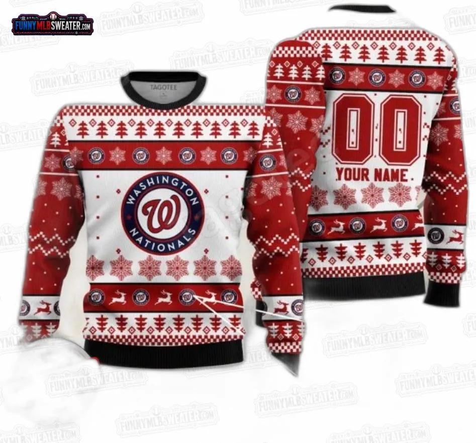 Custom Washington Nationals Reindeer Ugly Christmas Sweater – Red White Personalized Baseball Holiday Gift Custom Washington Nationals Reindeer Ugly Christmas Sweater – Red White Personalized Baseball Holiday Gift