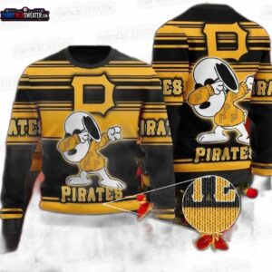 Dabbing Snoopy Pittsburgh Pirates Ugly Christmas Sweater – Black Gold Baseball Holiday Gift