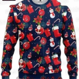 Santa Gift Icons Cleveland Guardians Ugly Christmas Sweater – Navy Baseball Holiday Gift