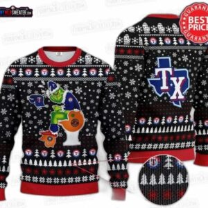 Funny Grinch Toilet Black Texas Rangers Ugly Christmas Sweater – Baseball Holiday Gift