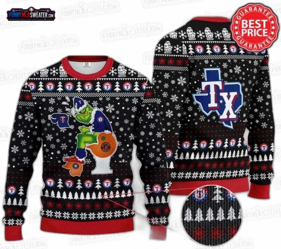 Funny Grinch Toilet Black Texas Rangers Ugly Christmas Sweater – Baseball Holiday Gift Funny Grinch Toilet Black Texas Rangers Ugly Christmas Sweater – Baseball Holiday Gift
