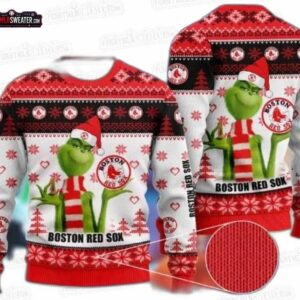 Grinch Red White Boston Red Sox Ugly Christmas Sweater – Baseball Holiday Gift