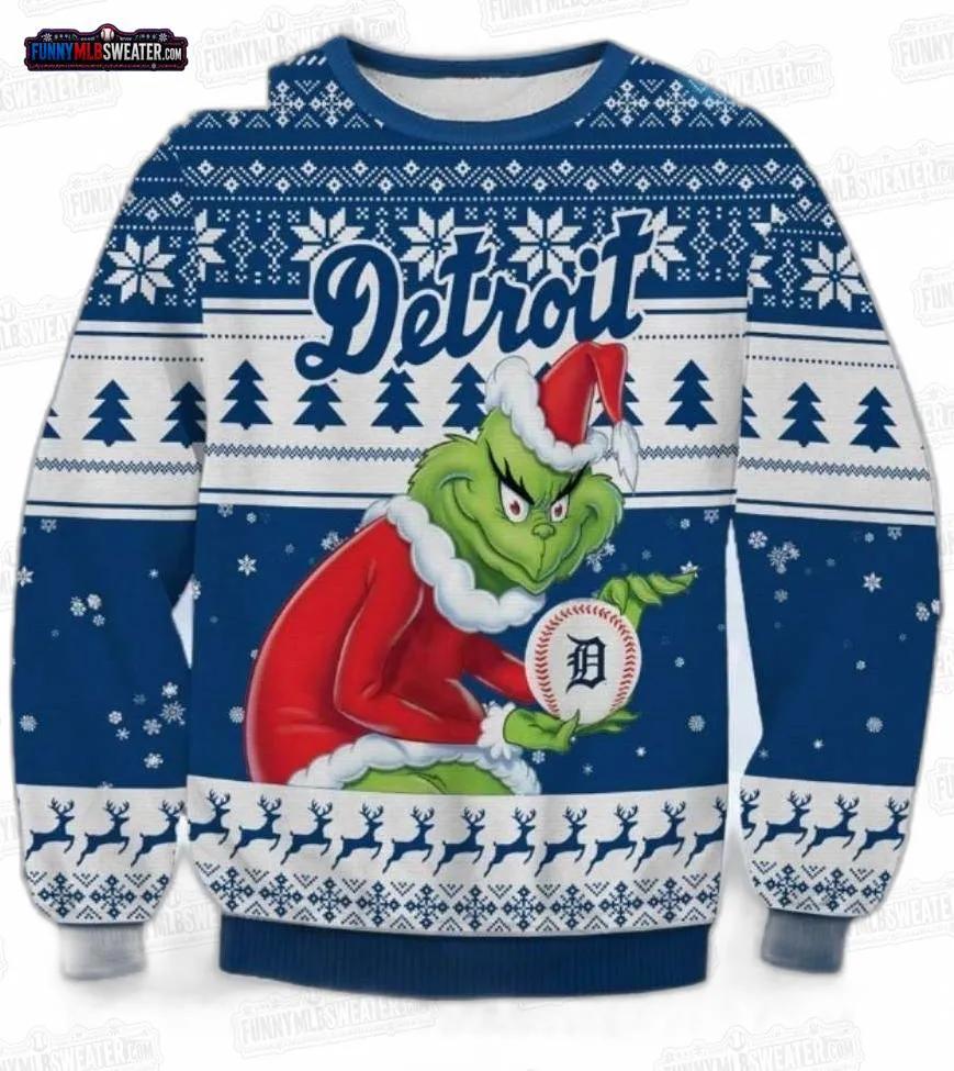 Grinch Santa Detroit Tigers Ugly Christmas Sweater – Navy Baseball Holiday Gift Grinch Santa Detroit Tigers Ugly Christmas Sweater – Navy Baseball Holiday Gift