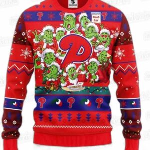 Grinch Fest Philadelphia Phillies Ugly Christmas Sweater – Red Baseball Holiday Gift