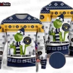 Grinch Milwaukee Brewers Ugly Christmas Sweater – Navy Gold Baseball Holiday Gift