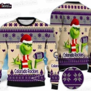 Grinch Santa Colorado Rockies Ugly Christmas Sweater – Purple Baseball Holiday Gift