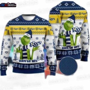 Grinch Blue Yellow Tampa Bay Rays Ugly Christmas Sweater – Baseball Holiday Gift