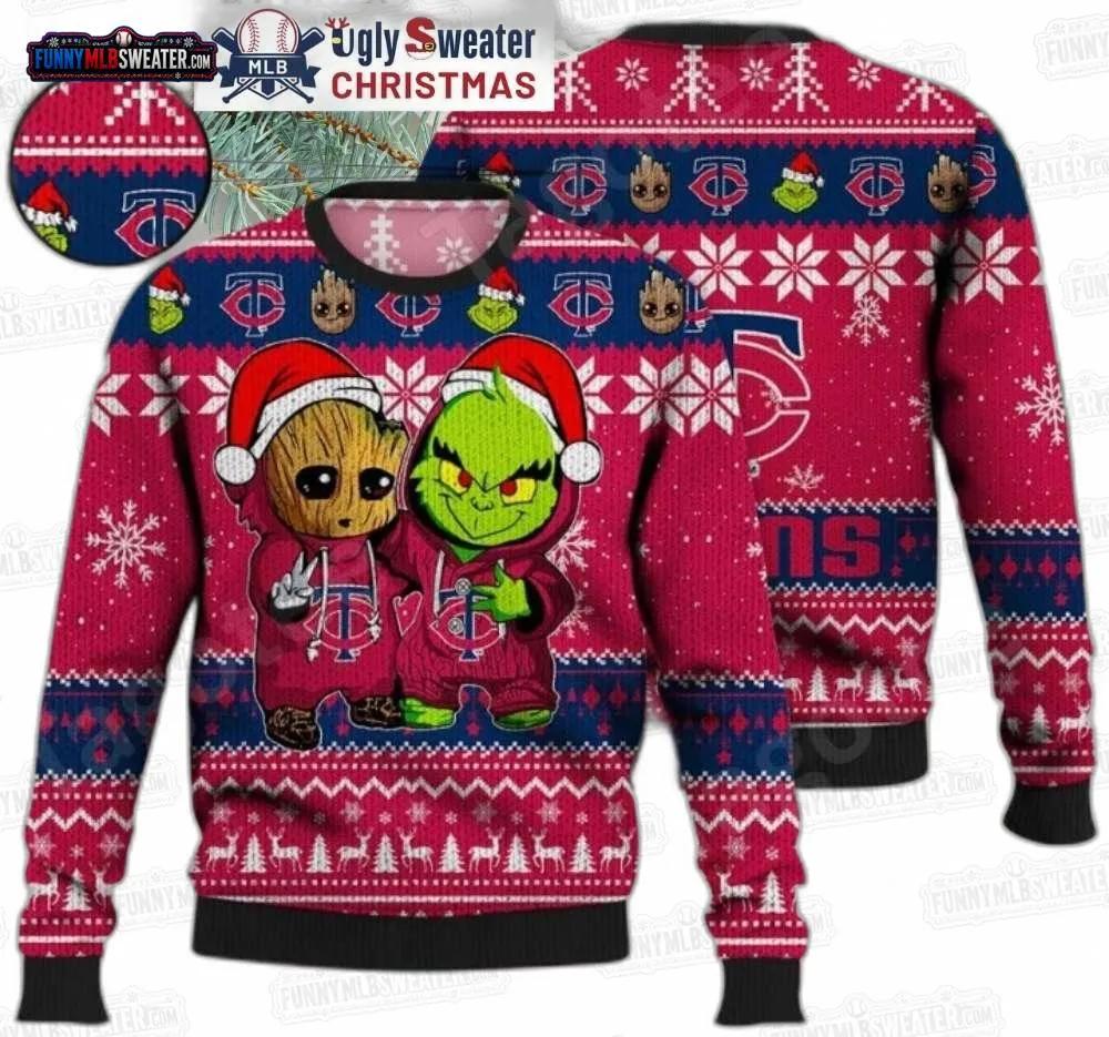 Grinch and Groot Minnesota Twins Ugly Christmas Sweater – Pink Baseball Holiday Gift Grinch and Groot Minnesota Twins Ugly Christmas Sweater – Pink Baseball Holiday Gift