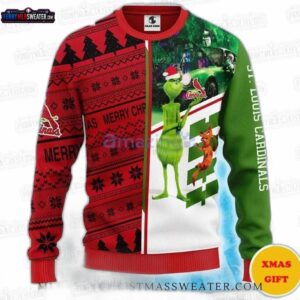 Grinch and Max St. Louis Cardinals Ugly Christmas Sweater – Red Green Baseball Holiday Gift
