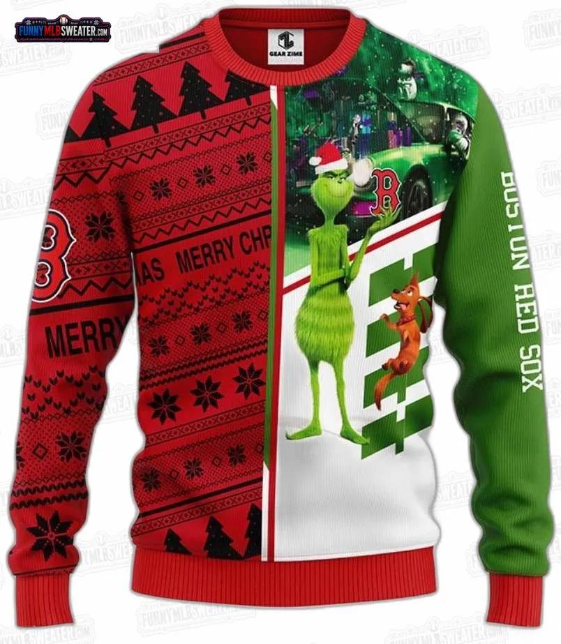 Grinch and Scooby Doo Boston Red Sox Ugly Christmas Sweater – Baseball Holiday Gift Grinch and Scooby Doo Boston Red Sox Ugly Christmas Sweater – Baseball Holiday Gift