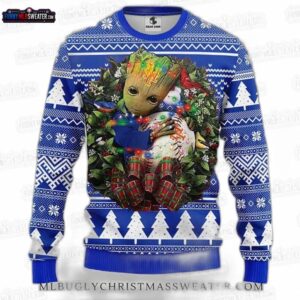 Groot Hugging New York Mets Ugly Christmas Sweater – Blue Baseball Holiday Gift