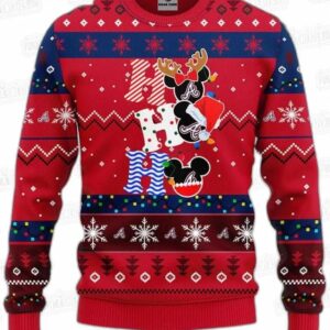 Mickey Ho Ho Ho Atlanta Braves Ugly Christmas Sweater – Red Navy Baseball Holiday Gift