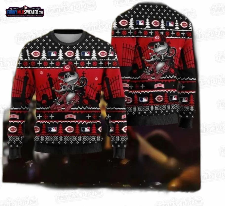 Jack Skellington Black Cincinnati Reds Ugly Christmas Sweater – Baseball Holiday Gift Jack Skellington Black Cincinnati Reds Ugly Christmas Sweater – Baseball Holiday Gift