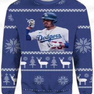 Player Portrait Los Angeles Dodgers Ugly Christmas Sweater – Blue Baseball Holiday Gift