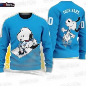 Snoopy Personalized Miami Marlins Ugly Christmas Sweater – Blue Custom Name Baseball Holiday Gift