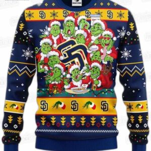 12 Grinch Xmas Day San Diego Padres Ugly Christmas Sweater – Navy Gold Baseball Holiday Gift