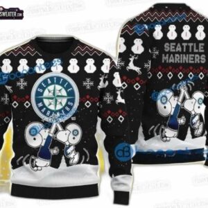 Snoopy Snowman Seattle Mariners Ugly Christmas Sweater – Black Baseball Holiday Gift