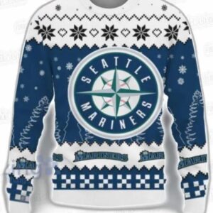 Snowflakes Logo Pattern Seattle Mariners Ugly Christmas Sweater – Navy White Baseball Holiday Gift